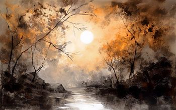 Modern Impressionisme Abstract Schilderij Zonsondergang