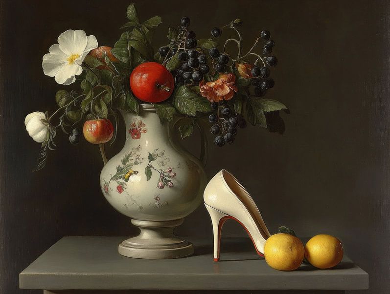 Fleurs de maître hollandaises avec talon haut blanc par Franka Poulain
