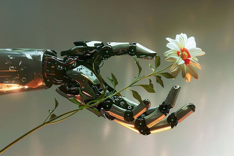Hyperrealer Roboterarm mit Blume im Kontrast von Imperial Art House