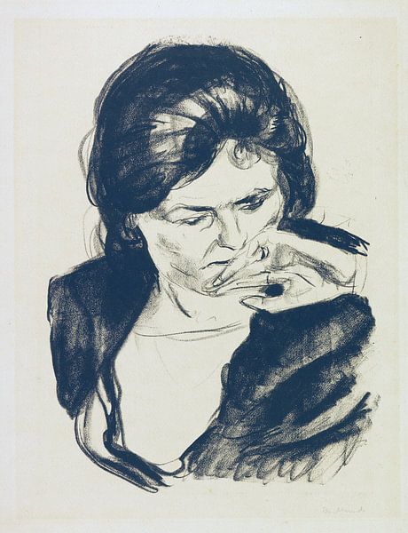Frauenkopf mit der Hand am Mund, EDVARD MUNCH, 1920 von Atelier Liesjes