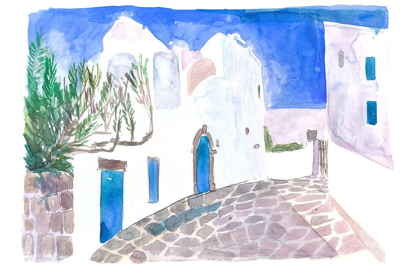 Mediterrane Gasse mit weißen Häusern und blauen Türen von Markus Bleichner