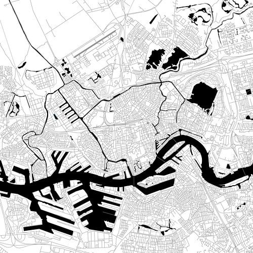 Rotterdam | Plan de la ville | Carré en noir et blanc