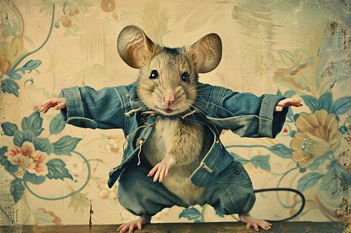 Schattige muis in vintage stijl gekleed