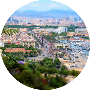 Uitzicht op La Rambla Barcelona vanaf de Montjuïc met tilt-shift diorama effect van Wesley Flaman