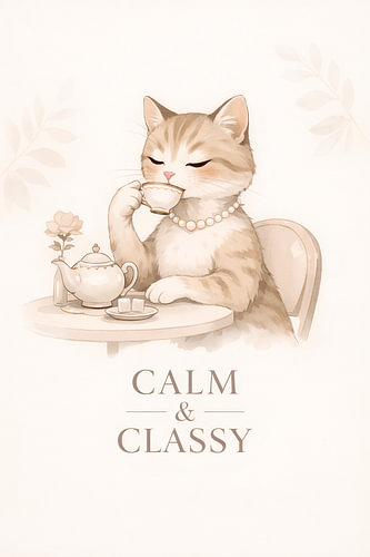 Élégant chat à thé sur DesignDoodle