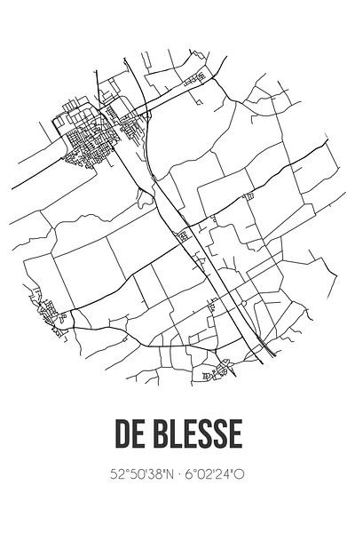 De Blesse (Fryslan) | Map | Black and white by Prints of Place