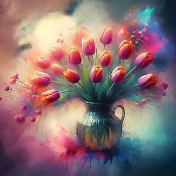 Tulpen kleurenexplosie schilderij van Jessica Berendsen