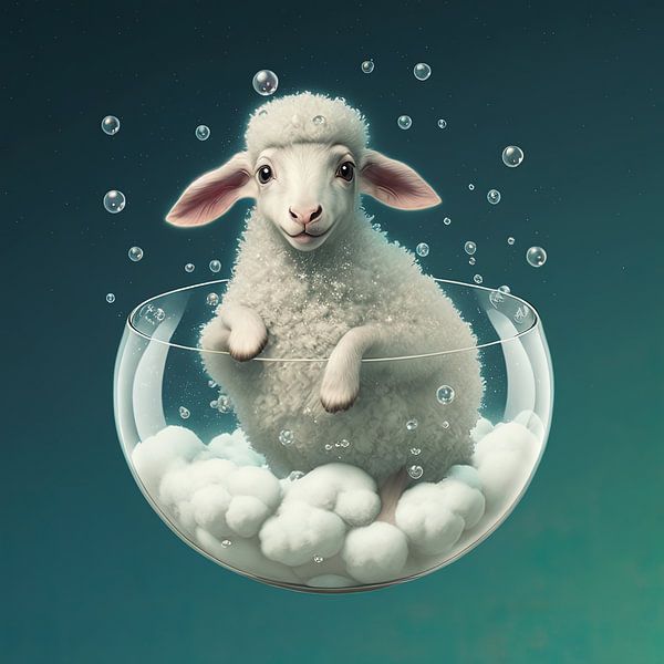 Moutons dans un bocal à poissons, un plaisir pour la crèche par Anne Loos