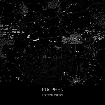 Zwart-witte landkaart van Rucphen, Noord-Brabant. van Rezona