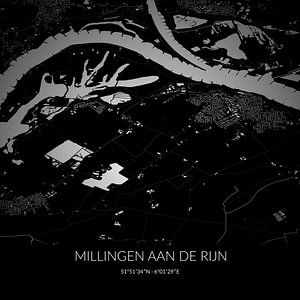 Schwarz-weiße Karte von Millingen aan de Rijn, Gelderland. von Rezona