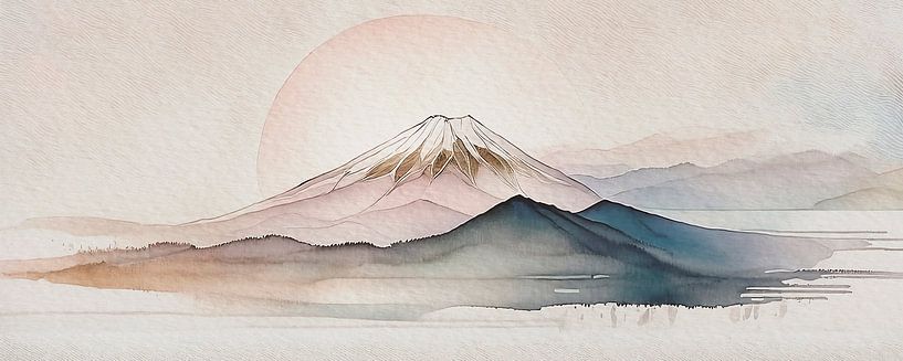ZEN Art painting : Aquarelle japonaise du Mont Fuji par Studio Pieternel