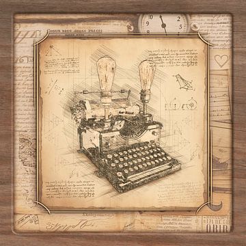 Old typewriter, newspaper. Vintage art for writers & authors. With frame. by SergeivoArt