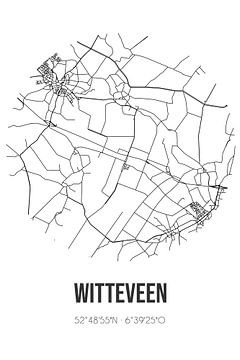 Witteveen (Drenthe) | Landkaart | Zwart-wit van MijnStadsPoster