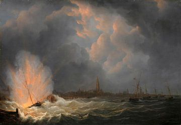 Die Explosion des Kanonenbootes Nr. 2, unter dem Kommando von Jan van Speijk, vor Antwerpen, 5. Febr