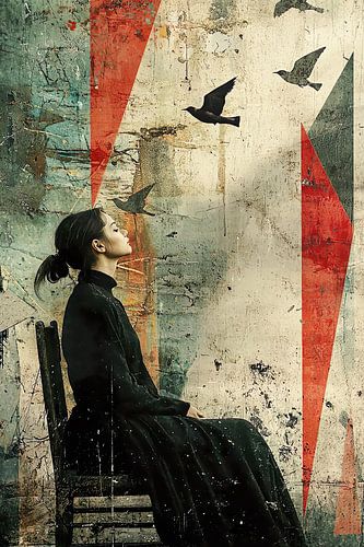 young woman surrounded by birds