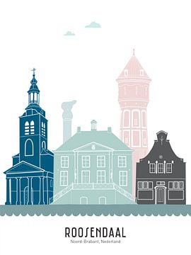 Skyline illustratie stad Roosendaal in kleur van Mevrouw Emmer