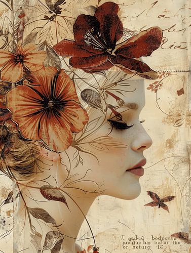 Portret in vintage mixed media stijl