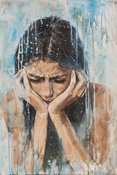 Emotionale Frau in Aquarell gemalt von Art & Soul Creations