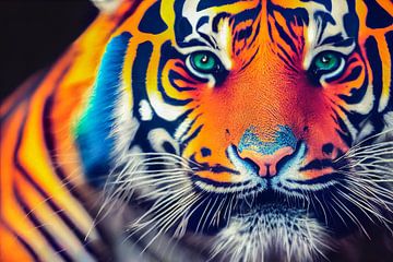 Portret van een kleurrijke tijgerkop, generatieve AI-kunstillustratie 01 van Animaflora PicsStock