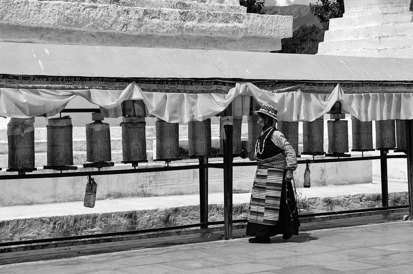 Traditional Tibetan woman black and white by Zoe Vondenhoff