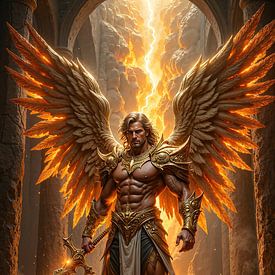 PYROTHAELIX – L’archange doré devant les piliers du ciel sur INFERAURUM