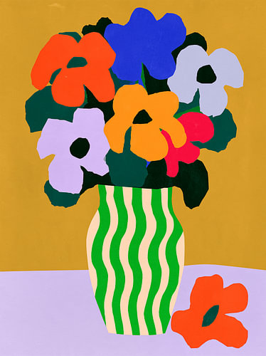 Flower Power – Des fleurs colorées dans un vase rayé