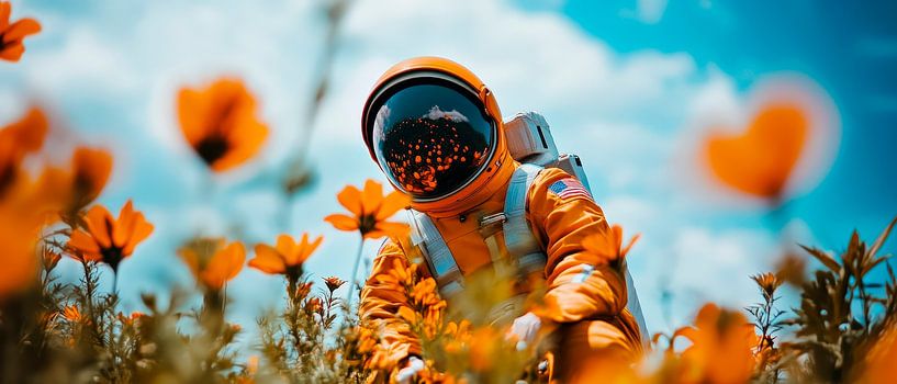 Astronaut among blooming flowers by Poster Art Shop