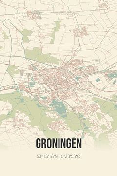 Groningen vintage stratenkaart van MijnStadsPoster