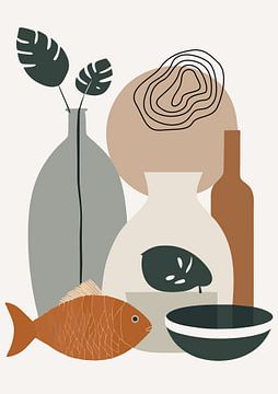 Stillleben mit Fisch und Monstera (04) von Sabine Minten