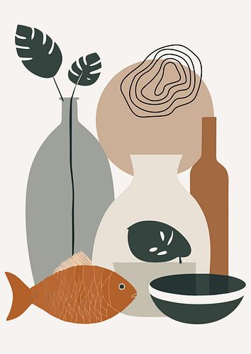 Stilleven met vissen en monstera (04)