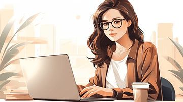 De onderneemster werkt in bureau met laptop, illustratie het schilderen kunstontwerp van Animaflora PicsStock