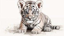 süße junge Tiger Zeichnung, Tiger-Bleistiftzeichnung im Vintage-Stil.