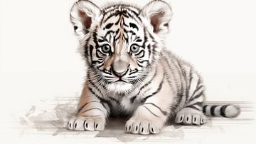 cute young tiger drawing, vintage style tiger pencil drawing. by Animaflora PicsStock