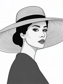 Elegant zwart-wit portret van een moderne vrouw met hoed van STUDIO ARTSY