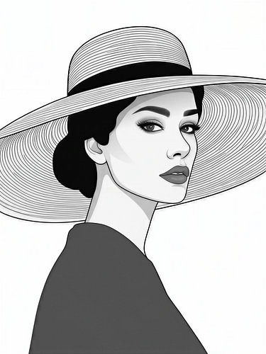Elegant zwart-wit portret van een moderne vrouw met hoed