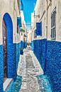 Narrow alley with blue facade in medina of Rabat in Morocco by Dieter Walther thumbnail