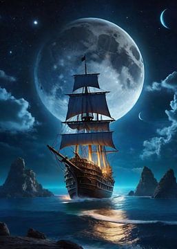 Piratenschip op een nacht van Giandra Safaraz