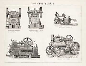 Antieke gravure Locomobielen II van Studio Wunderkammer