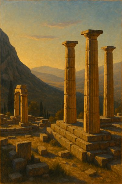 Delphi in Sunlit Haze – Ancient Columns under Golden Light by Travel Shop