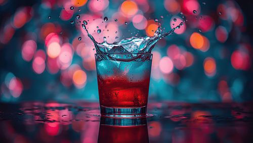 Ice cubes splash into the glass