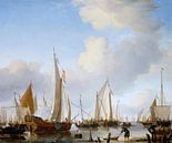Ruhig: Eine Staatenyacht unter Segel in Ufernähe mit vielen anderen Schiffen, Willem van de Velde th von Meesterlijcke Meesters Miniaturansicht