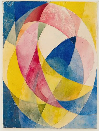 Abstract in geel blauw en roze