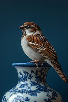 Mus op Delfts Blauw van Bianca ter Riet