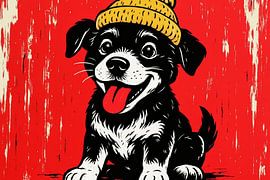 Cheerful dog with warm hat by Art & Soul Creations