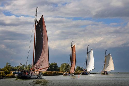 Maritiem landschap met bruine vloot in actie
