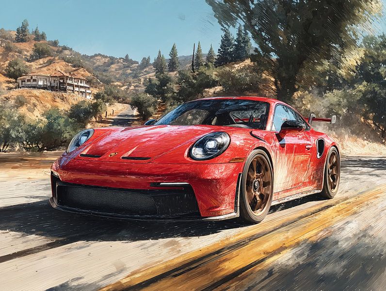 Porsche 911 GT3 RS Skizze Aquarell von PixelPrestige