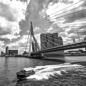 Watertaxi underneath the Erasmusbridge with the Rotterdam on the background.  by Michèle Huge