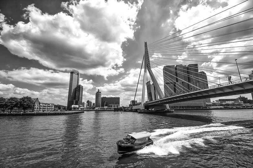 Watertaxi underneath the Erasmusbridge with the Rotterdam on the background.  by Michèle Huge
