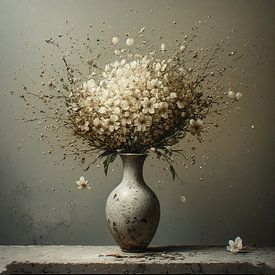 A wabi-sabi vase with white flowers. by J.a Dijkstra
