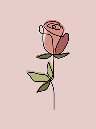 Sweet Rose – Delicate Roos Lijntekening op Zachtroze Achtergrond